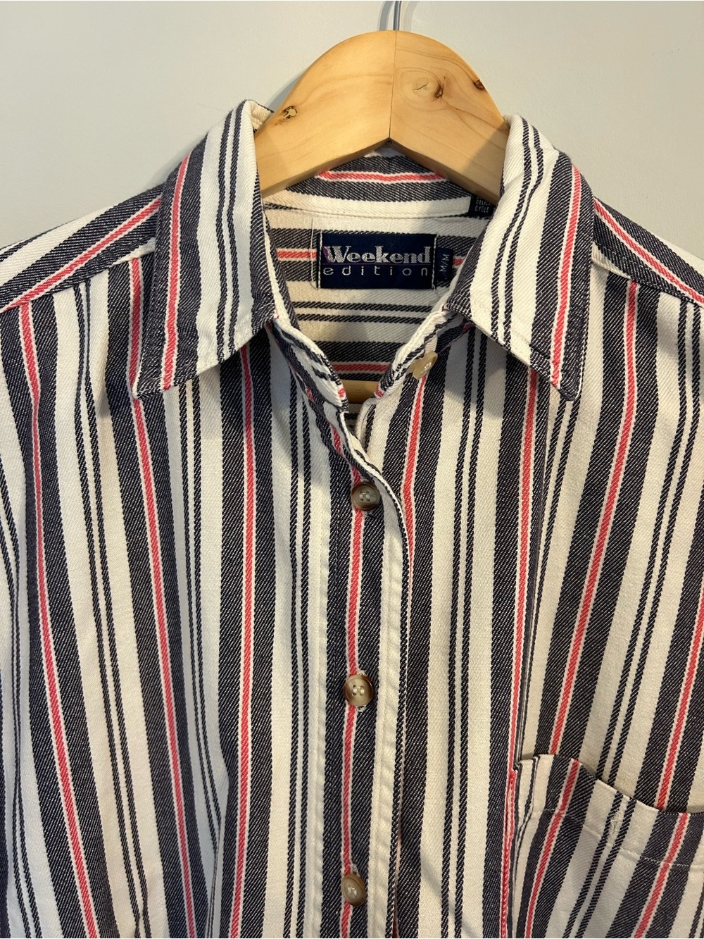 Vintage 90s Butter Mom Striped Button Up Shirt 100% Cotton Weekend Edition M